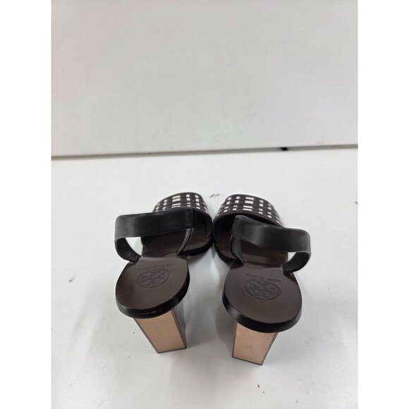 Tory Burch Emori Leather Open Toe Wooden Block Heel Slingback Size 6.5 - Picture 5 of 10